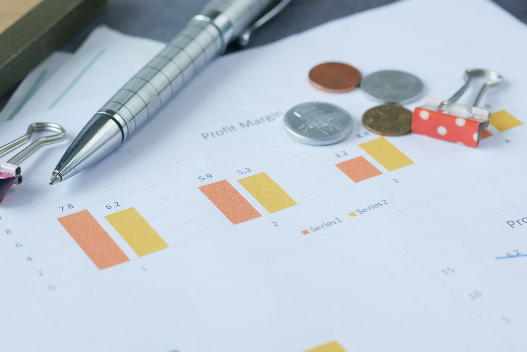 financial graph calculator and notepad on table photo